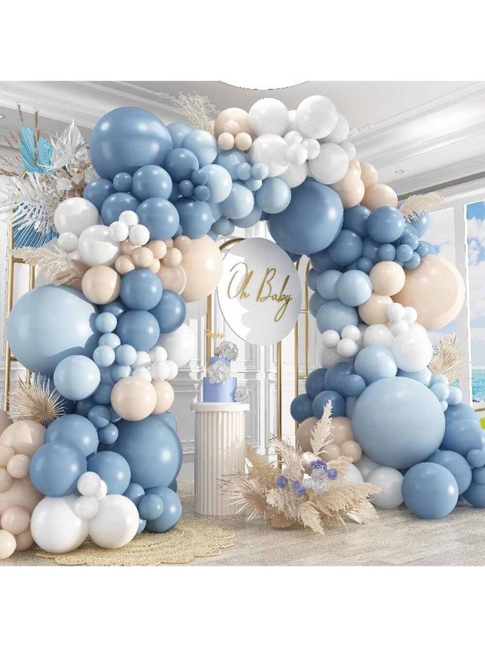 New 412Pcs Dusty Blue White Sand Balloon Arch Garland Kit